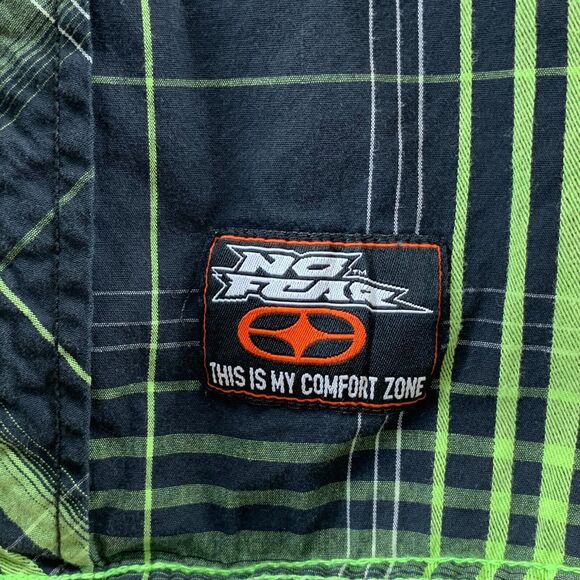 Y2k No Fear Flannel Shirt Mens Size L Button Up Monster Green Skater Grunge - Picture 3 of 11
